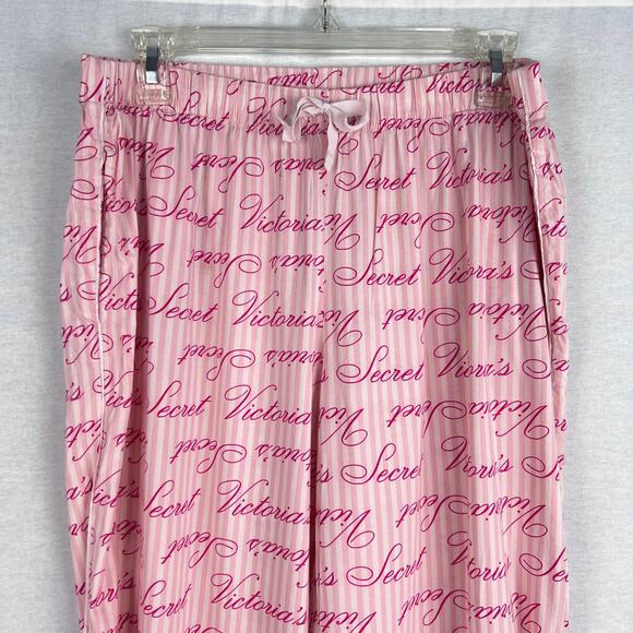 Victoria's Secret Pajama Matching Set Heritage Cotton Striped Pink Logo Coquette - Picture 6 of 9